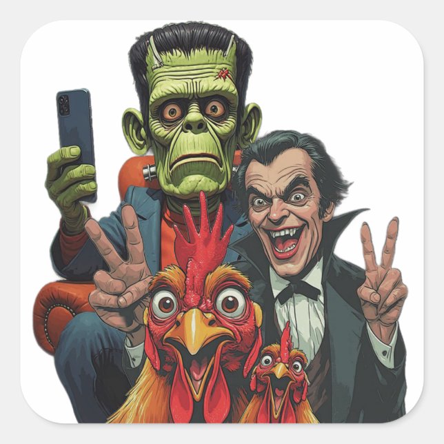 Adesivo Quadrado "Vampire Selfie" Chessy Chicken Selfies (Frente)