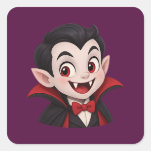 Adesivo Quadrado Vampiro Fofo Cartoon de Halloween
