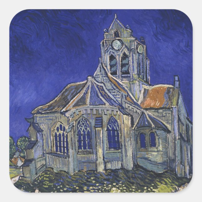 Adesivo Quadrado Van Gogh A Igreja em Auvers Céu Azul Arte (Frente)