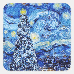 Adesivo Quadrado Van Gogh - A Noite Estrelada - T-Sh Natal Branco
