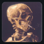 Adesivo Quadrado Van Gogh: Crânio com Charuto<br><div class="desc">Atraente adesivos clássicos,  pintados pelo pintor holandês Vincent Willem van Gogh.</div>