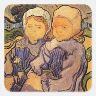 Adesivo Quadrado Van Gogh, Duas Crianças, Arte Impressionista Antig