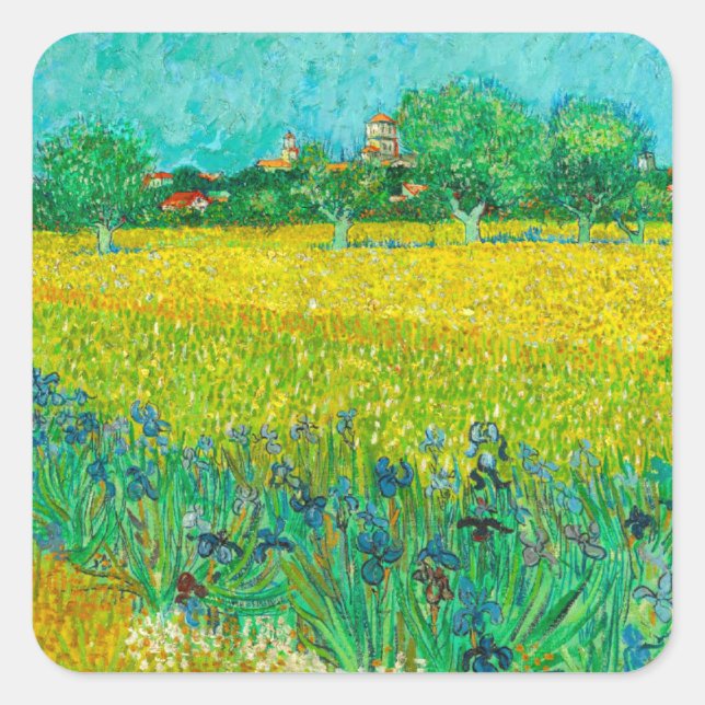Adesivo Quadrado Van Gogh Field com Irrises Perto de Arles (Frente)