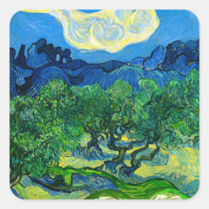 Adesivo Quadrado Van Gogh Olive Trees em Paisagem Montanhosa
