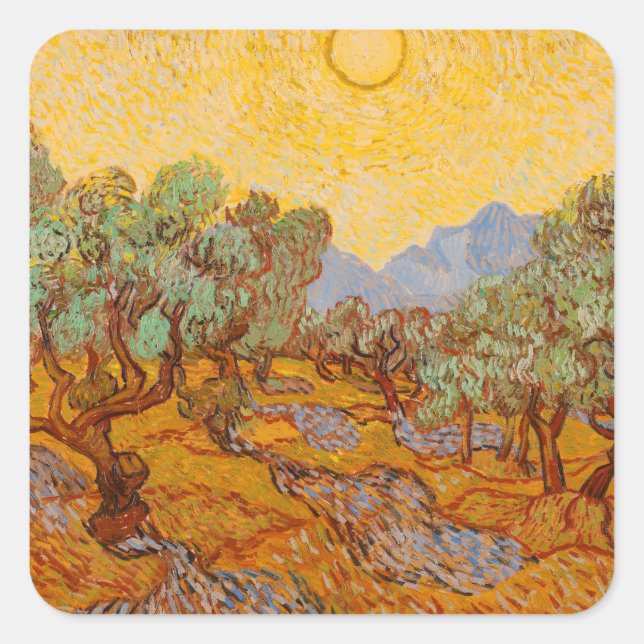 Adesivo Quadrado Van Gogh Olive Trees Yellow Sun Sky (Frente)