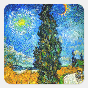Adesivo Quadrado Van Gogh Road com Cypress e Star