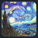 Adesivo Quadrado Van Gogh Starry Night Fine Art<br><div class="desc">Starry Night,  o mais famoso quadro do mestre holandês do impressionista Poste Vincent van Gogh. Uma ciprestes solitária,  uma vila dormindo,  e um céu que brilha com estrelas. Impressionismo poste a pintura de arte espirituosa religiosa religiosa cristã inspiradora.</div>
