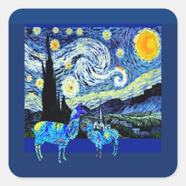 Adesivo Quadrado Van Gogh, Starry Night Llamas (Frente)