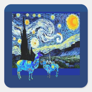Adesivo Quadrado Van Gogh, Starry Night Llamas
