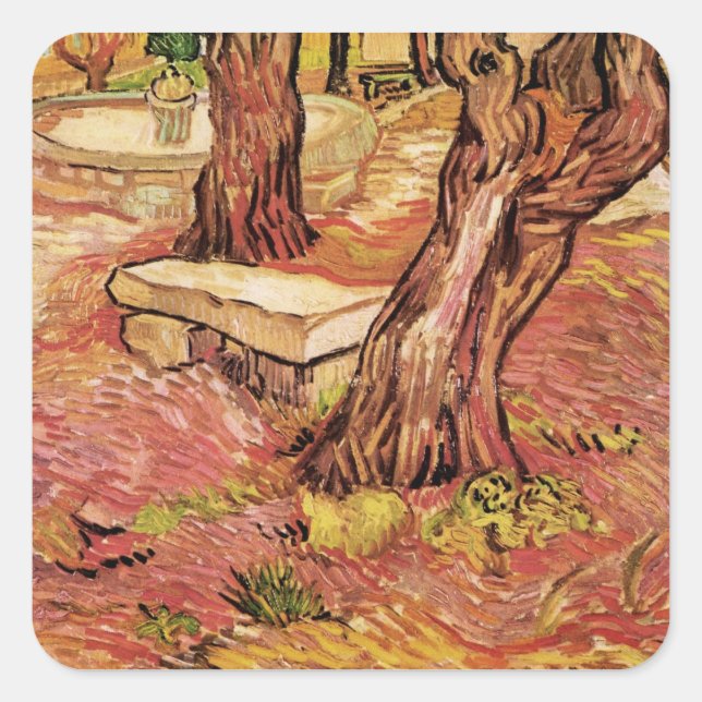 Adesivo Quadrado Van Gogh Stone Bench em Jardim, Hospital Paul Rua (Frente)