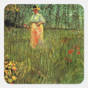Adesivo Quadrado Van Gogh; Uma mulher que anda em um jardim