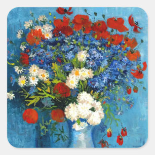 Adesivo Quadrado Van Gogh Vase com Cornflower e Poppies
