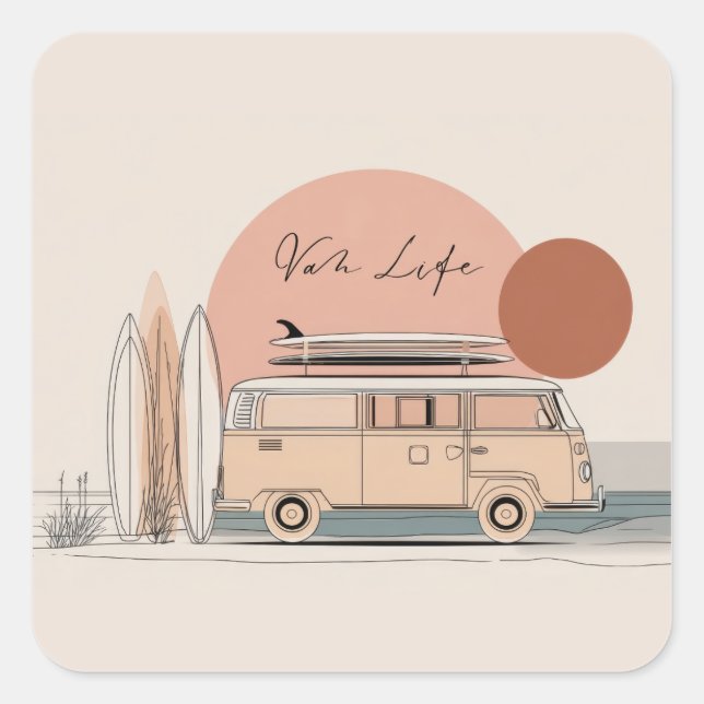 Adesivo Quadrado Van Life Surf Van – Retro Beach Camper Aesthetic  (Frente)