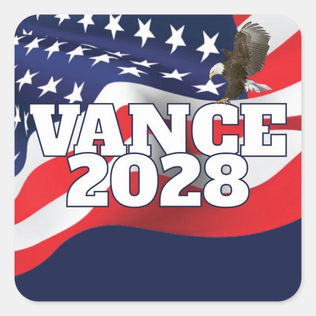 Adesivo Quadrado Vance 2028 Text With Flag and Bald Eagle (Frente)