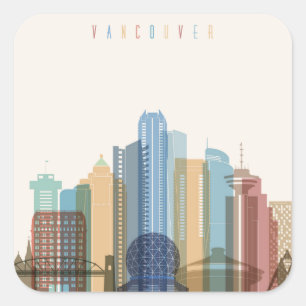 Adesivo Quadrado Vancouver, Canadá   Linha Skyline Cidade