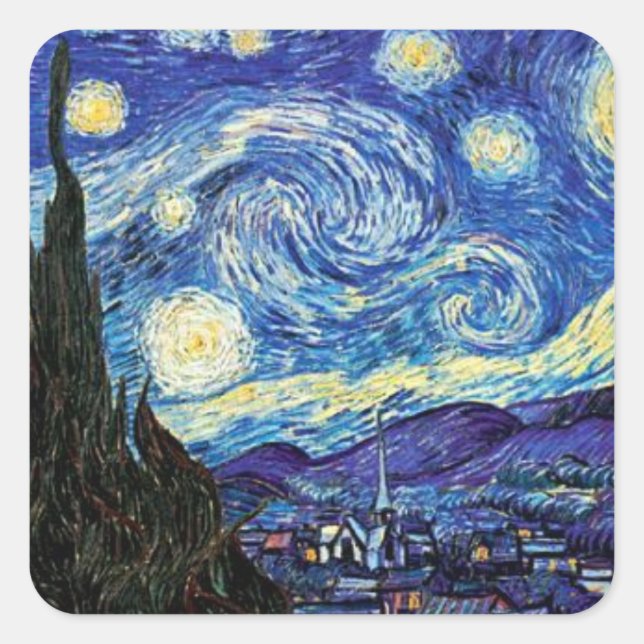 Adesivo Quadrado VanGogh, Starry Night, famosa pintura (Frente)