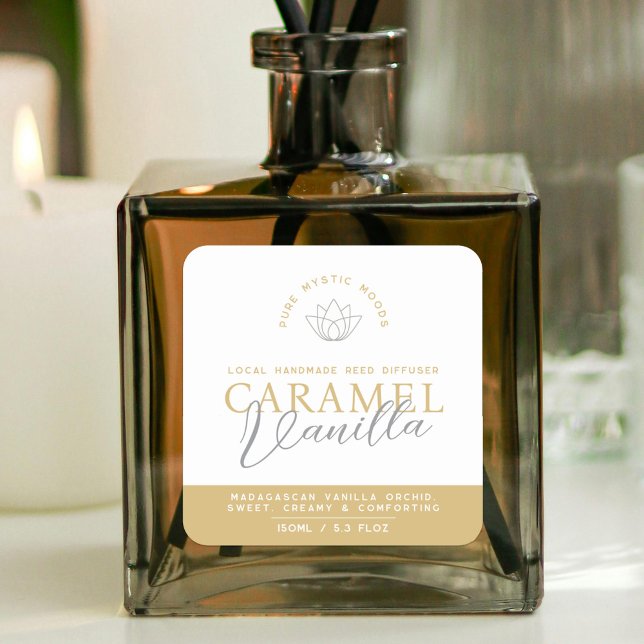 Adesivo Quadrado Vanilla Caramel marrom Rótulo do difusor (Criador carregado)