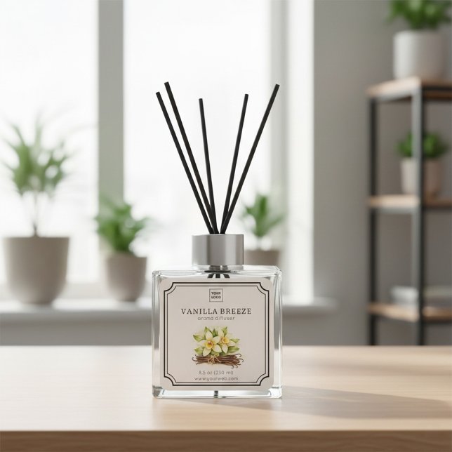 Adesivo Quadrado Vanilla Floral Aroma Diffuser Label (Criador carregado)