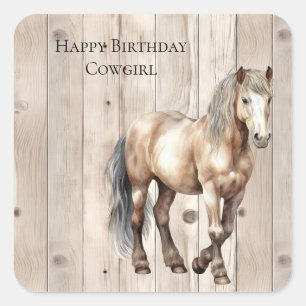 Adesivo Quadrado Vaqueira Ocidental Cowboy Cavalo Madeira Falsa
