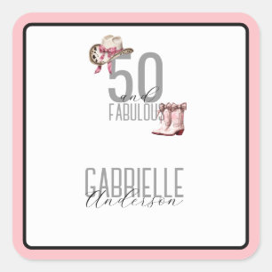 Adesivo Quadrado Vaqueira rosa Elegante 50 e Fabuloso Aniversário