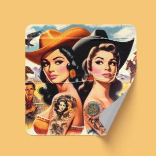Adesivo Quadrado Vaqueiras Tatuadas Vintage