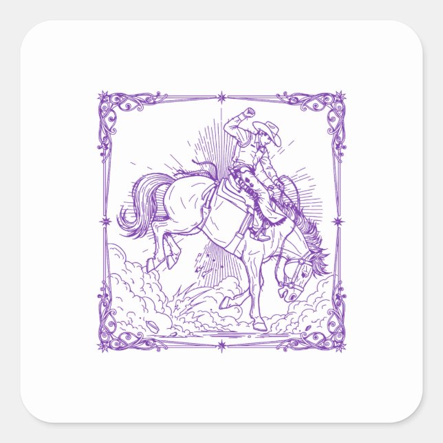 Adesivo Quadrado Vaqueiro de Rodeio Cavalgada Ocidental (Frente)