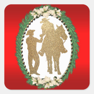 Adesivo Quadrado Vaqueiro Ocidental Cowgirl Cavalo