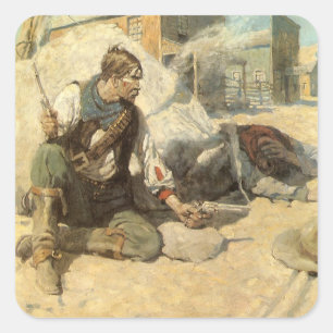 Adesivo Quadrado Vaqueiros Western Vintage, Hopalong por NC Wyeth