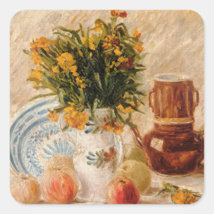 Adesivo Quadrado Vase com Flores, Coffeepot e Fruta, van Gogh