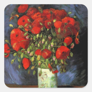 Adesivo Quadrado Vase com papagaios vermelhos por Vincent van Gogh