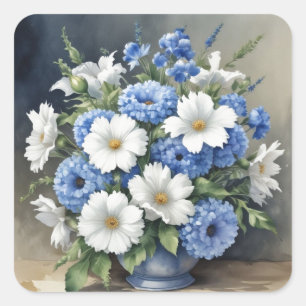 Adesivo Quadrado Vaso de Flores Elegante Aquarela