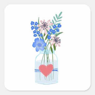 Adesivo Quadrado Vaso Floral Perwinkle Jar dos Pedreiros Coração Am