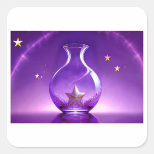 Adesivo Quadrado Vaso Roxo Transparente Com Estrela Tudo Sob Cúpula