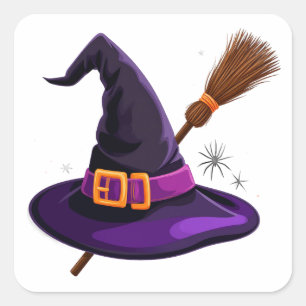 Adesivo Quadrado Vassoura de Bruxa Assustadora Halloween 👻