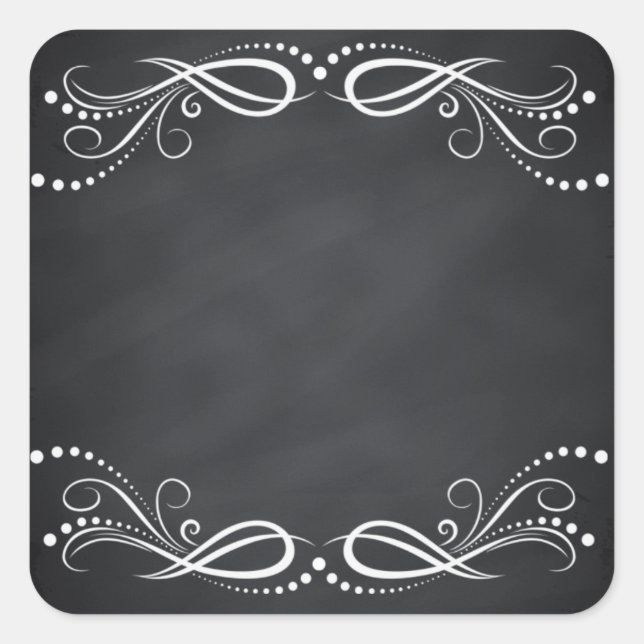 Adesivo Quadrado Vazio Faux Chalkboard Floral Swirl Personalizar (Frente)