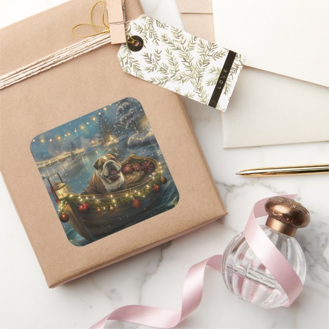 Adesivo Quadrado Vazio Festivo de Buldogue (Presentear)