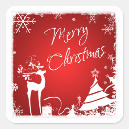 Adesivo Quadrado Veado de Natal Vermelho Branco, Snowflakes Sticker
