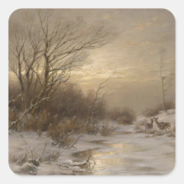 Adesivo Quadrado Veado em Paisagem de Inverno - Désiré Thomassin