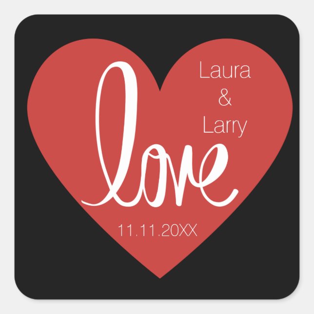 Adesivo Quadrado Vedações de Envelope Red Black Wedding Modern LOVE (Frente)