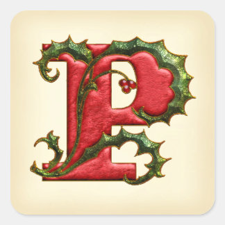 Adesivo Quadrado Vedantes de Envelope P de Natal Holly Monogramas