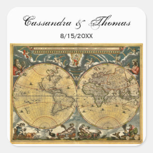 Adesivo Quadrado Vedantes de envelopes brancos BG do Mapa Mundial A