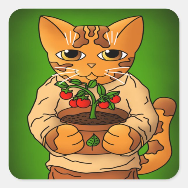 Adesivo Quadrado Vegan Gardener Cat (Frente)