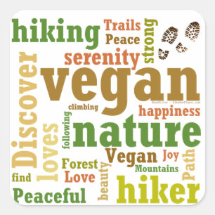 Adesivo Quadrado Vegan Hiker Caminhando Nuvem de Palavras