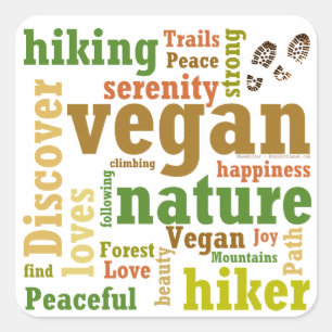 Adesivo Quadrado Vegan Hiker Caminhando Nuvem de Palavras