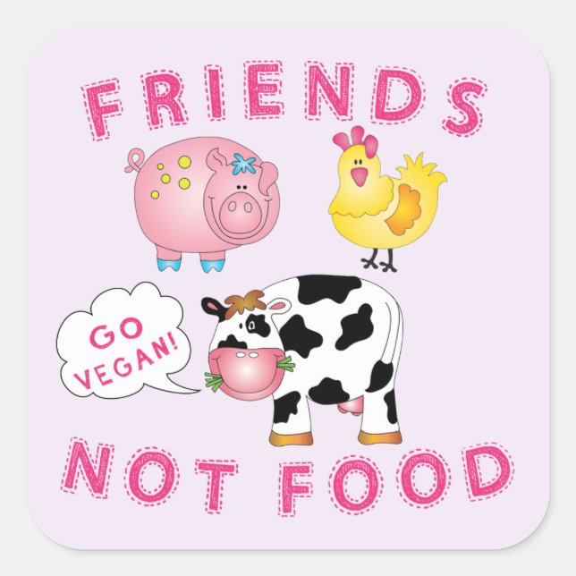 Adesivo Quadrado Vegan Messaged Sticker - Amigos Não Comida (Frente)