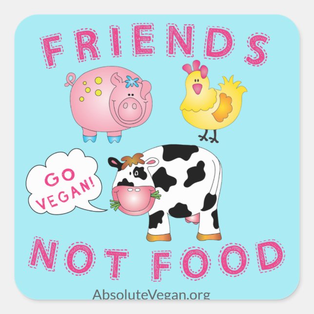 Adesivo Quadrado Vegan Messaged Sticker - Amigos não Comida (azul) (Frente)