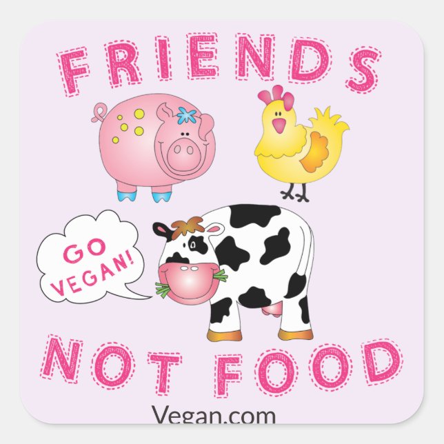 Adesivo Quadrado Vegan Sticker - Amigos sem Comida (20 Contagem 1,5 (Frente)