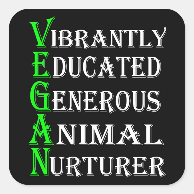 Adesivo Quadrado Vegan Sticker For Amantes de os animais, Vegan (Frente)