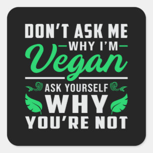 Adesivo Quadrado Vegan Vegans Animal Rights Veggie Funny Gift