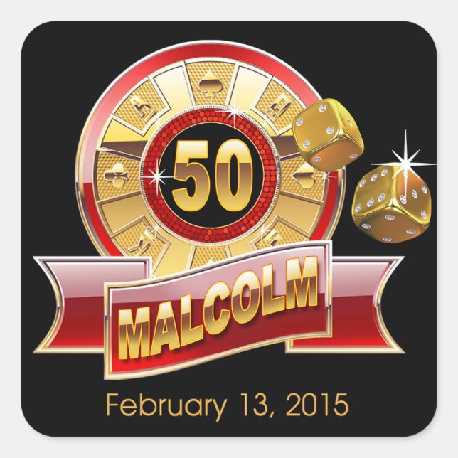Adesivo Quadrado Vegas Casino O Grande 50 | ouro negro vermelho (Frente)